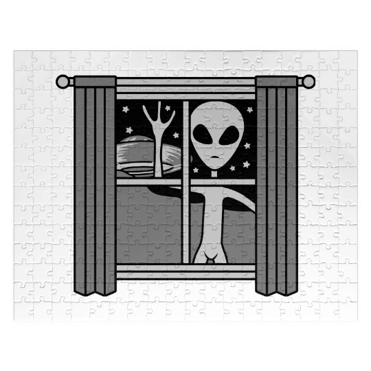 window ufo alien night Jigsaw Puzzles