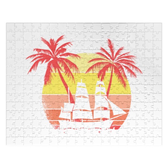 Sail Ship Boat Summer Sunset 80s Palm Jigsaw Puzzles
