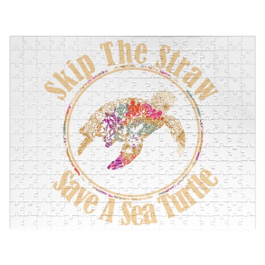 Skip The Straw Save The Sea Turtle Activist Longsl Jigsaw Puzzles