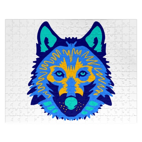 blue wolf face Jigsaw Puzzles