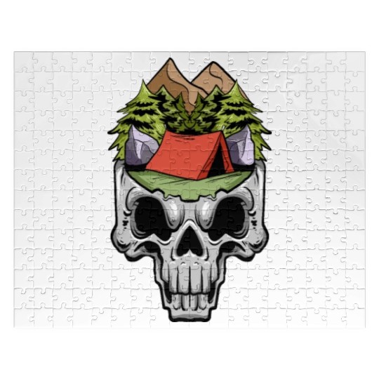 Camper Campsite Skull Skeleton Head Camp Camping Jigsaw Puzzles