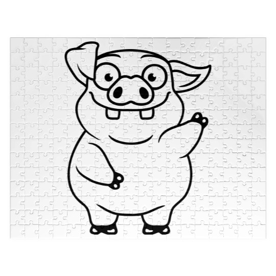 cartoon waving funny pig Jigsaw Puzzles