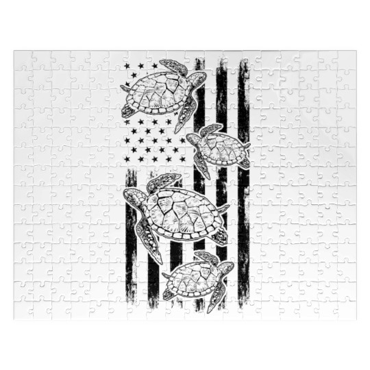 Sea Turtle US Flag Turtles American Flag Turtle Jigsaw Puzzles
