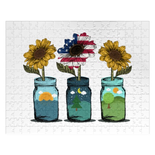 American Sunflower Women Patriotic Mom Jigsaw Puzzles