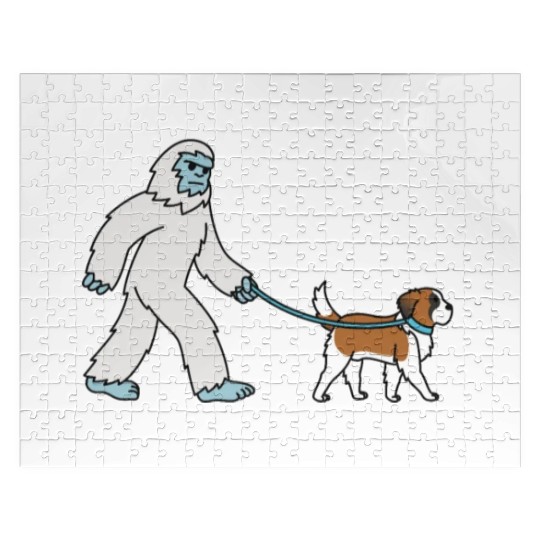 Bigfoot Sasquatch Walking Saint Bernard Jigsaw Puzzles