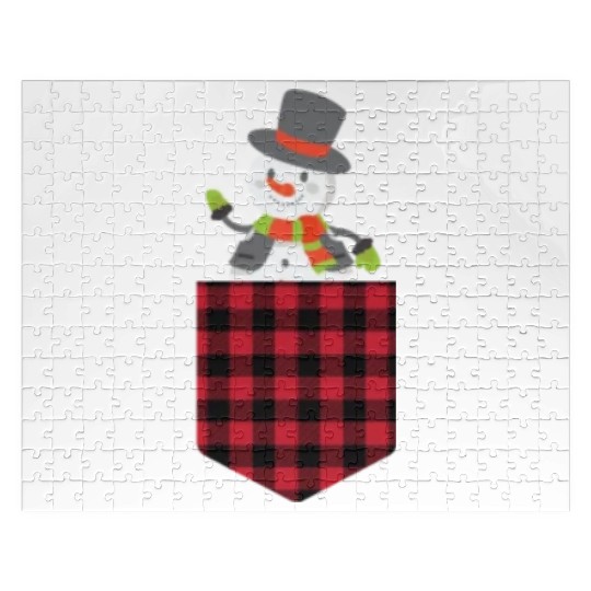 Christmas Cute Snowman In Buffalo Plaid Pocket Jigsaw Puzzles