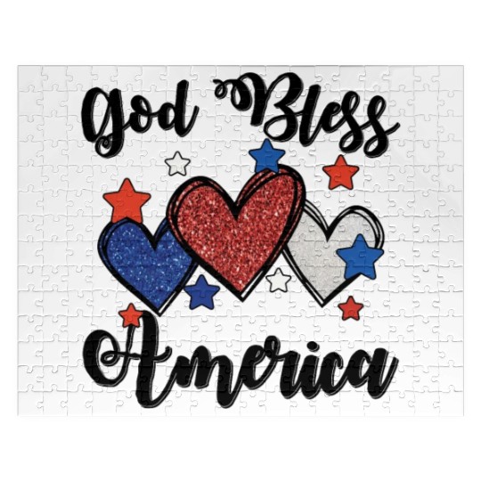 God Bless America Patriotic USA Hearts 4th of July Jigsaw Puzzles
