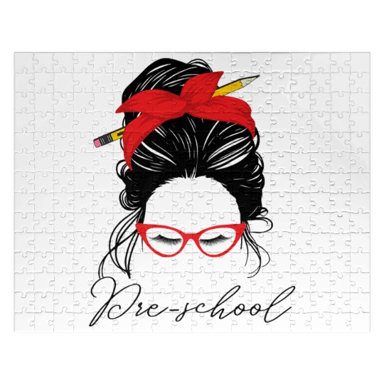 Preschool teacher messy bun women school Jigsaw Puzzles