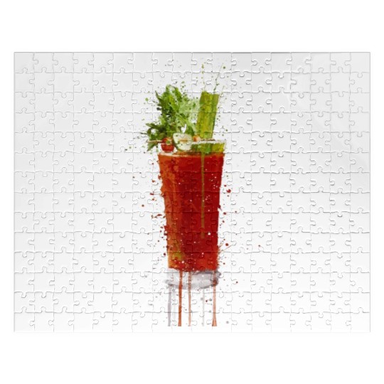 Blood Mary cocktail watercolor art Jigsaw Puzzles