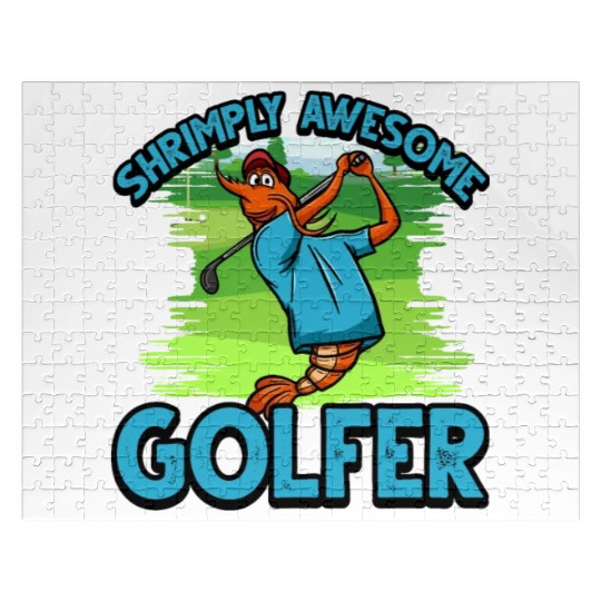 Funny Shrimp/Prawn Pun Golfer. Shrimply Awesome Jigsaw Puzzles