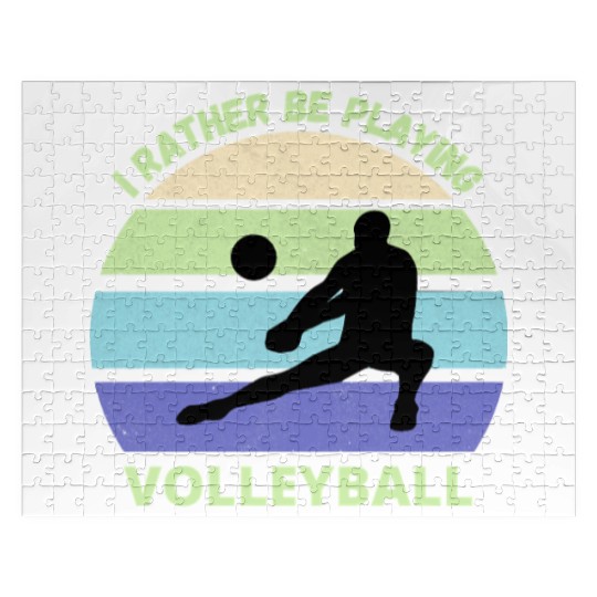 I rather be playing volleyball retro sunset Jigsaw Puzzles