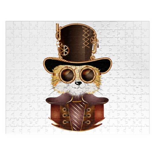 Steampunk fox with ancient cylinder hat & glasses Jigsaw Puzzles