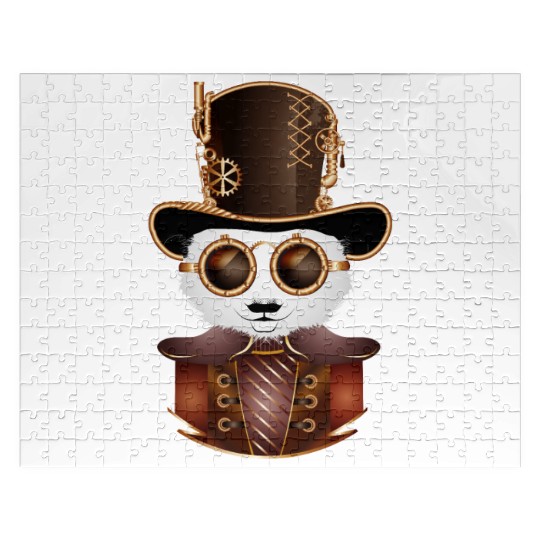 Steampunk panda bear with cylinder hat and goggles Jigsaw Puzzles