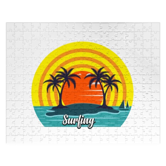 Retro Vintage Sunset Style Santa Monica Beach Jigsaw Puzzles