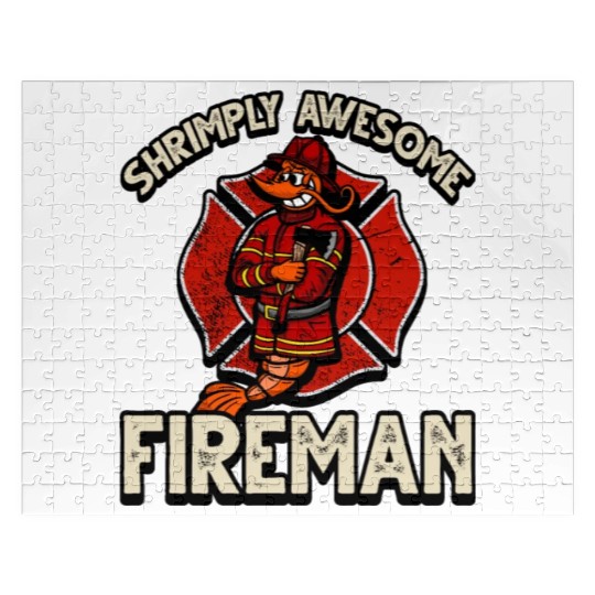 Funny Shrimp/Prawn Pun. Shrimply Awesome Fireman Jigsaw Puzzles