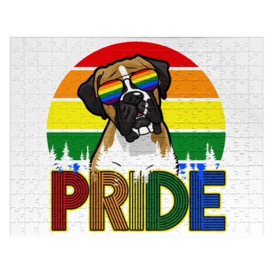 PRIDE Rainbow Boxer Dog with Sunglasses LGBT Gay Jigsaw Puzzles
