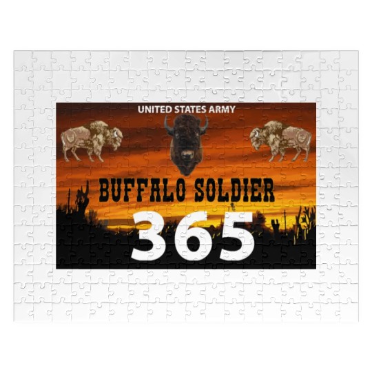 US Army Buffalo Soldier 365 w Buffalo Head Center Jigsaw Puzzles