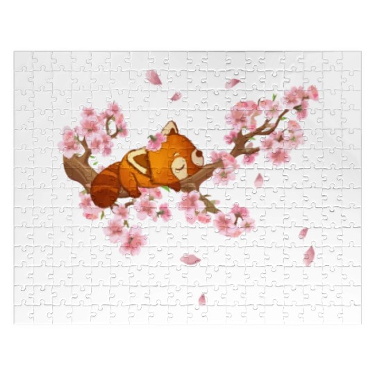Cute Japanese Art Cherry Blossom Kawaii Red Panda Jigsaw Puzzles