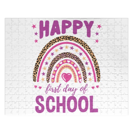 Happy First Day Of School Leopard Rainbow Jigsaw Puzzles