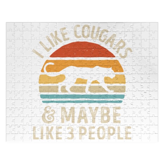 I Like Cougars and Maybe 3 People Retro Sunset Vin Jigsaw Puzzles