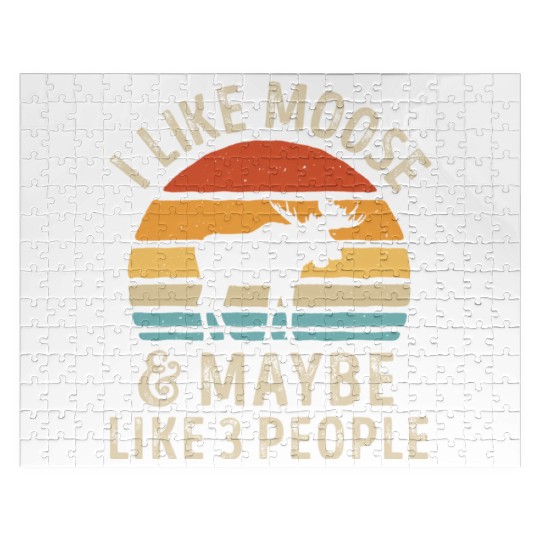 I Like Moose and Maybe 3 People Retro Sunset Vinta Jigsaw Puzzles