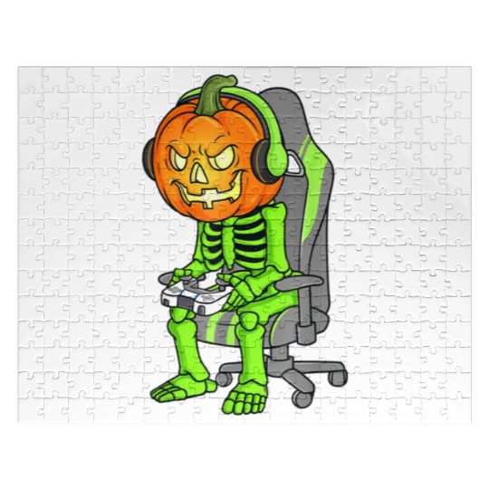 Gaming Halloween Skeleton Jack O Lantern Gamer Boy Jigsaw Puzzles