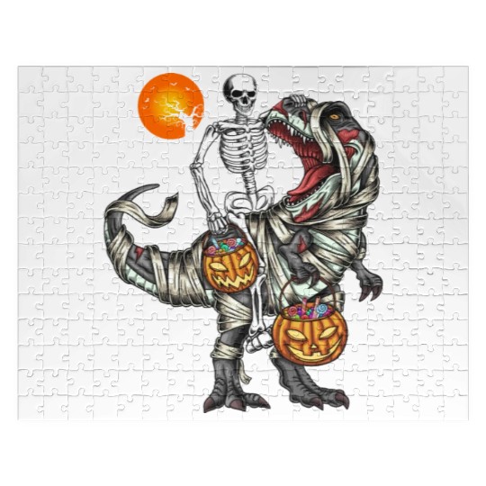 Skeleton Riding Mummy Dinosaur Halloween Gifts Jigsaw Puzzles