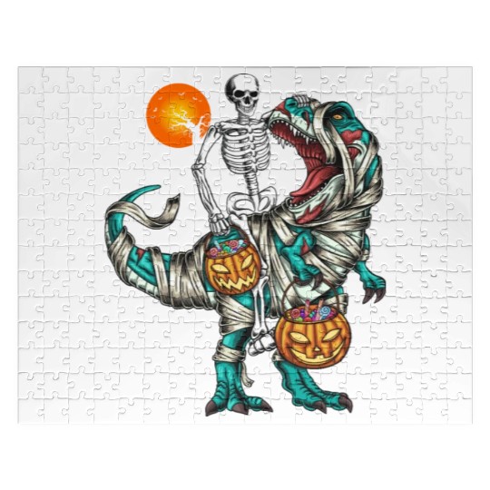 Halloween Skeleton Riding Mummy Dinosaur Pumpkin Jigsaw Puzzles