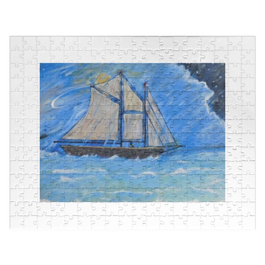 DSCN2921 schooner, rainy night, sail boat, stormy, Jigsaw Puzzles
