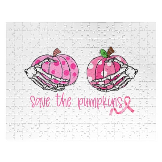 Breast Cancer Awareness Pink Ribbon Save The Pumpk Jigsaw Puzzles