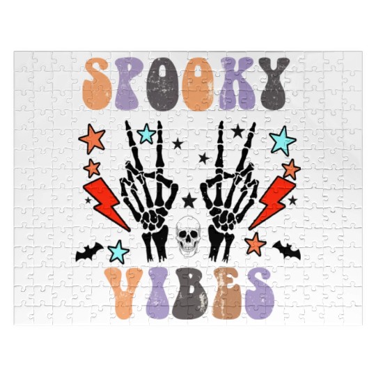 Spooky Vibes Retro Skeleton Hands Gift For Boys Jigsaw Puzzles