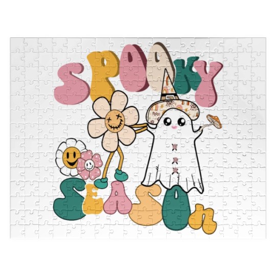 Spooky Season Retro Flowers Halloween Ghost Girls Jigsaw Puzzles