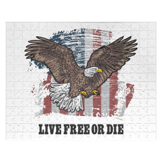 Live Free or Die - Bald Eagle - Grunge American Fl Jigsaw Puzzles