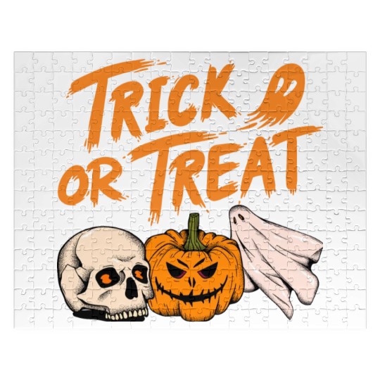 Halloween scary pumpkin head, skull and ghost Jigsaw Puzzles