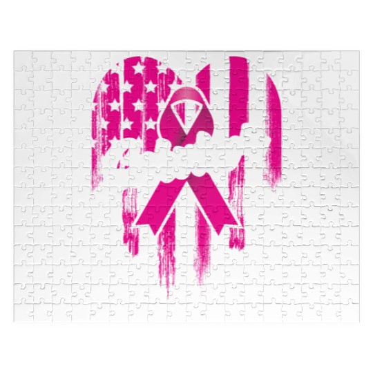 Breast Cancer Survivor Pink Ribbon American Flag Jigsaw Puzzles