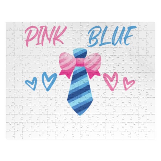 Pink or Blue We Love You Bow Necktie Jigsaw Puzzles