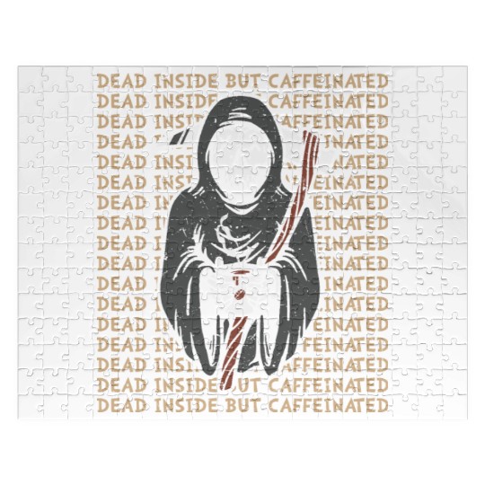 Dead inside but caffinated skull coffee reaper Jigsaw Puzzles
