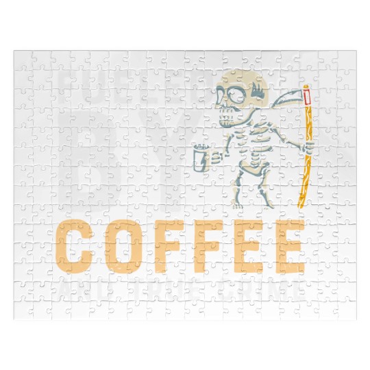 Fueled by Coffe and true crime Skull Halloween Jigsaw Puzzles