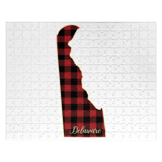 Delaware Buffalo Plaid Silhouette Home State Pride Jigsaw Puzzles