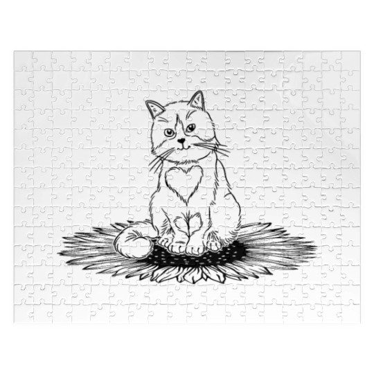 Cat Sunflower Cat Owner Cute Cat Lover I Cat Sunfl Jigsaw Puzzles