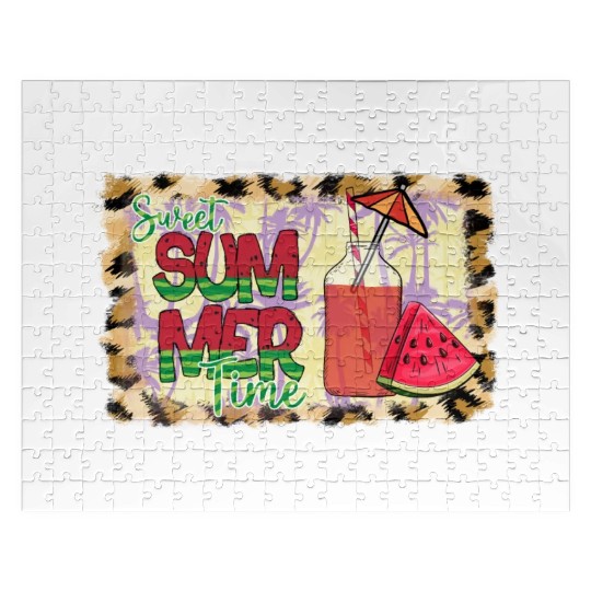 A220425 12 Sweet Summer Time Watermelon Leopard Jigsaw Puzzles