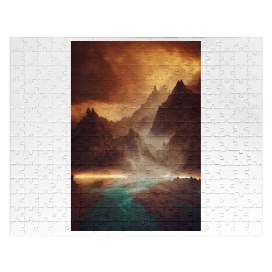 Mountains on a river mystery painting Jigsaw Puzzles