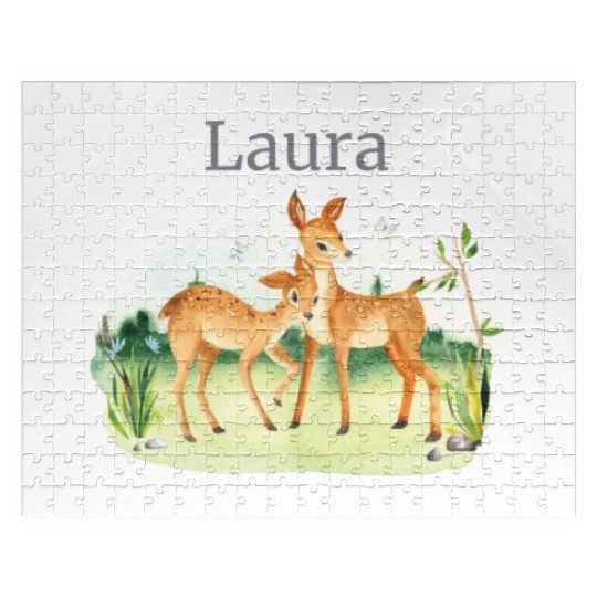 Forest Animal Deer Flowers Name Laura Jigsaw Puzzles