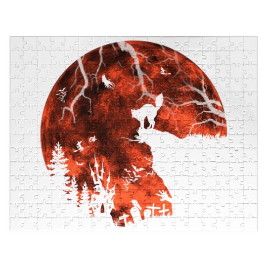 Cat Red Moon trick or treat Bats Forest Funny Hall Jigsaw Puzzles