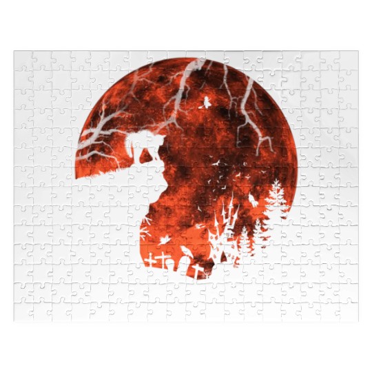 Cat Red Moon trick or treat Bats Forest Funny Jigsaw Puzzles