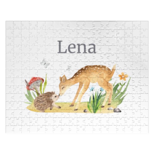 Forest Animal Deer Hedgehog Flowers Name Lena Jigsaw Puzzles