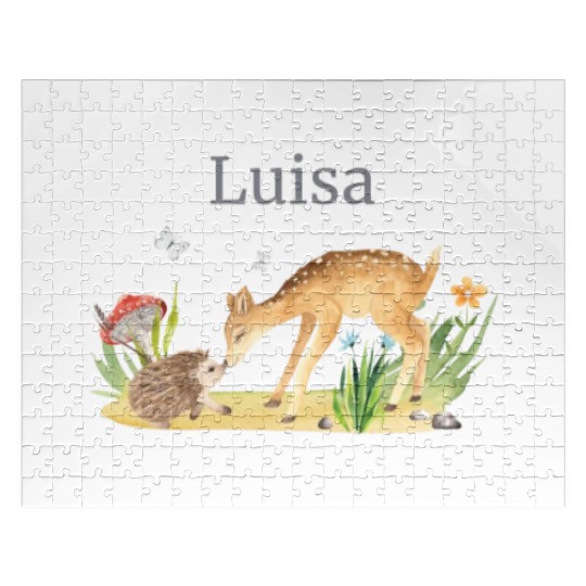 Forest Animal Deer Hedgehog Flowers Name Luisa Jigsaw Puzzles