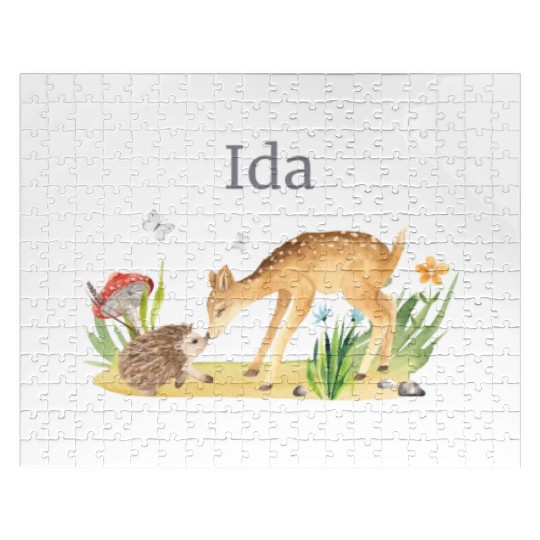 Forest Animal Deer Hedgehog Flowers Name Ida Jigsaw Puzzles