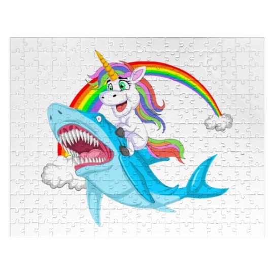 Unicorn riding shark Design Jigsaw Puzzles