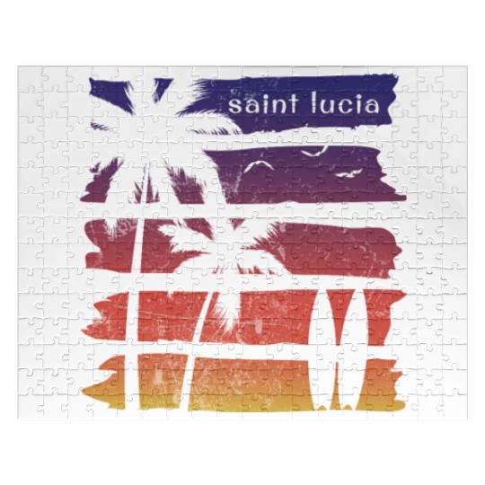 Cool Saint Lucia Surfing Fan Beach Palm Tree Jigsaw Puzzles